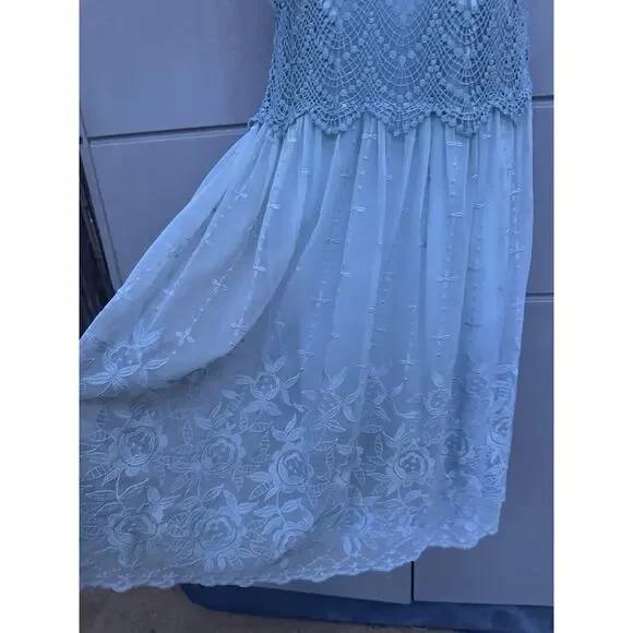 SUNDANCE Love Always Blue Lace Overlay Midi Dress Sz 6 Beach Coastal Romantic - Picture 10 of 14